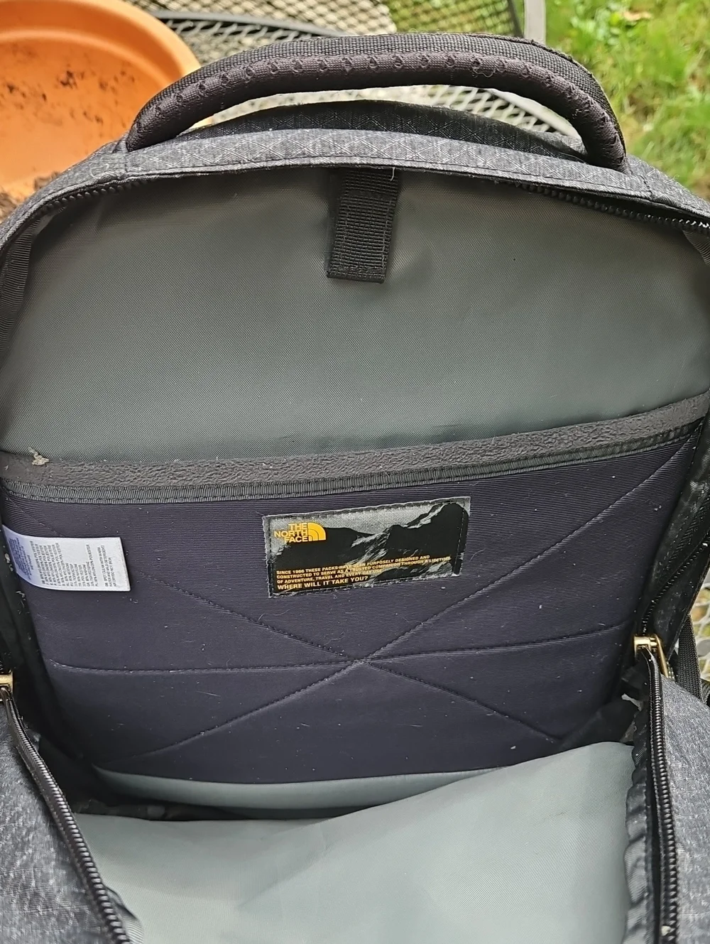 The North Face Heathered Charcoal Men's Backpack with Bungee Cord